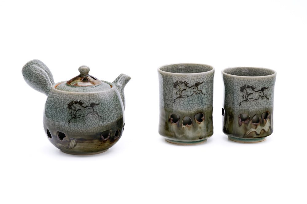 Double-walled Obori Soma-yaki Celadon Japanese Tea Set – Tezumi