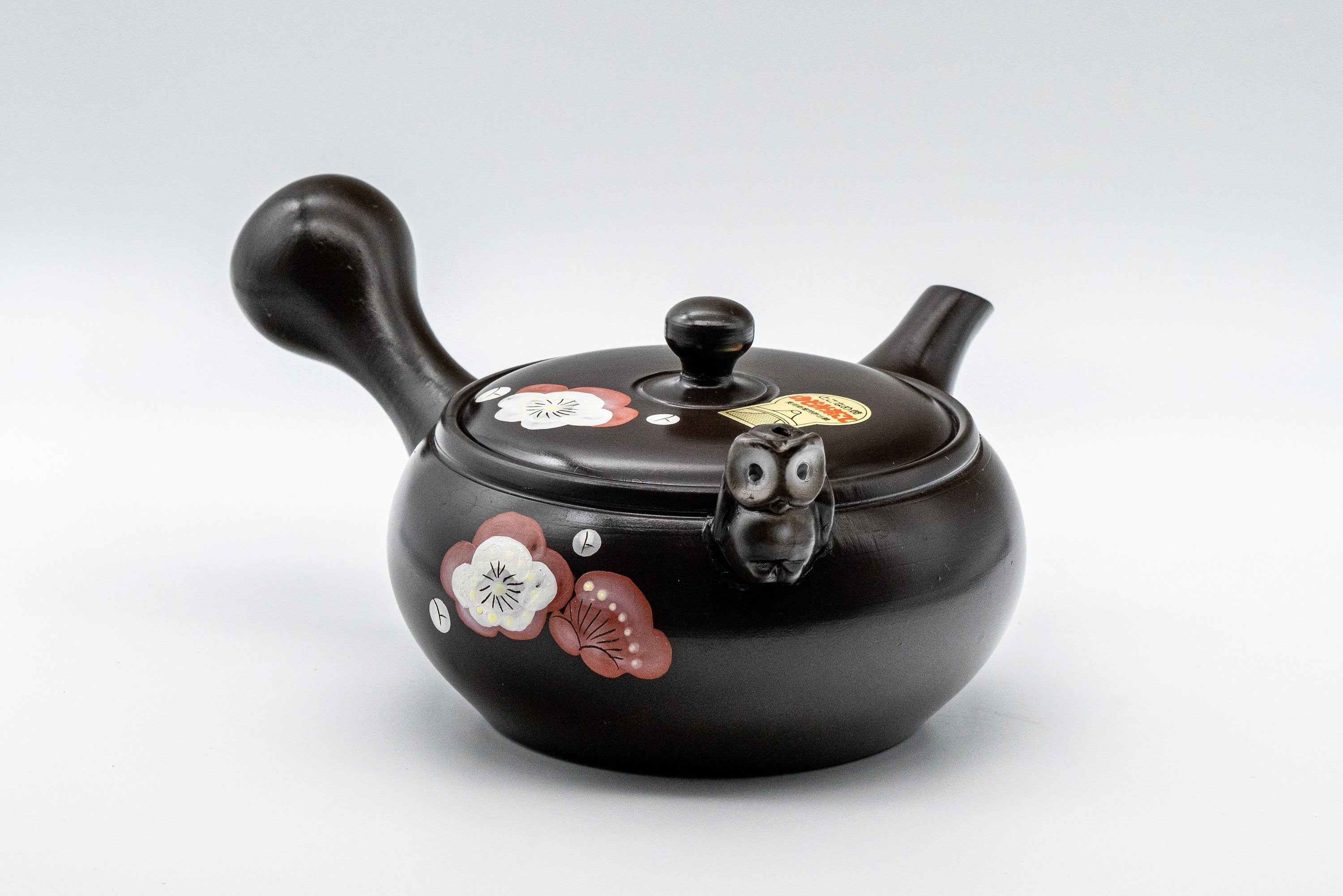 Japanese Kyusu - Black Kokudei Owl Sculpted Tokoname-yaki Teapot
