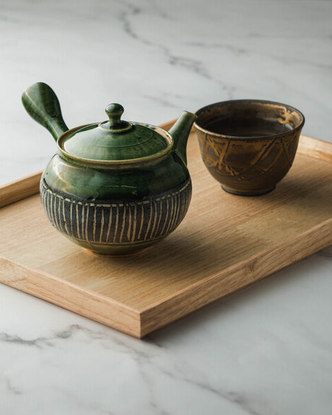 Green Oribe Slip Inlay Tokoname Teapot - 280ml