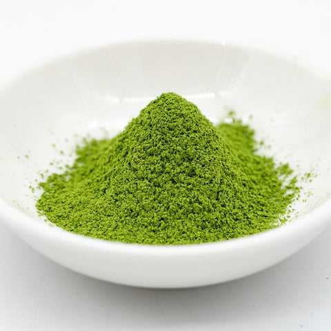 Miyama - Shiga Matcha - angled view of the green matcha powder in a white dish