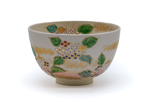 Tezumi — Japanese Matcha Bowl - Floral Kyo-yaki Chawan — top-down view of the interior