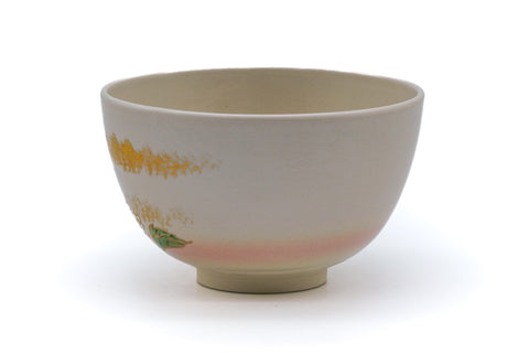 Tezumi — Japanese Matcha Bowl - Floral Kyo-yaki Chawan — three-quarter view