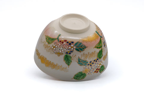 Tezumi — Japanese Matcha Bowl - Floral Kyo-yaki Chawan — inverted showing the foot ring