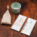 Japanese Incense Starter Kit - lifestyle view of the incense kit with celadon censer and sample sets on a wooden surface