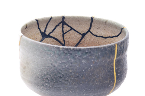 Japanese Matcha Bowl - Ash Glazed Gold Kintsugi Chawan - 550ml