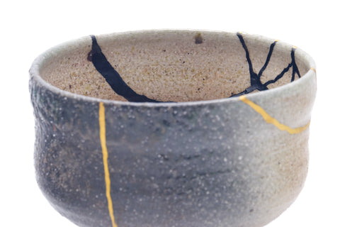 Japanese Matcha Bowl - Ash Glazed Gold Kintsugi Chawan - 550ml