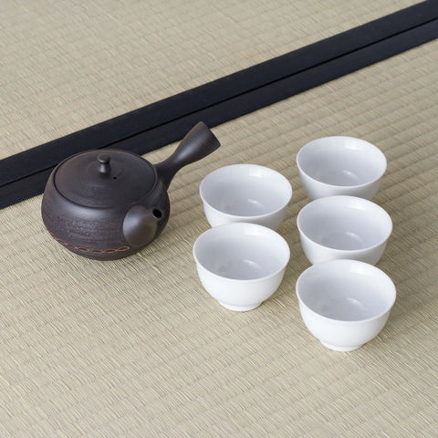 Tea Set - Shudashi Kokudei Tokoname Teapot with 5 Porcelain Teacups