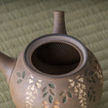 Close-up into the kyusu interior showing the strainer at the spout