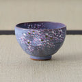 Purple Weeping Sakura Chawan on tatami, decorated with cascading pink and white cherry blossom