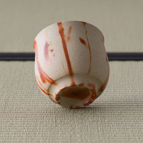 High angle looking into the yunomi showing the glazed interior and rim