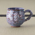Purple Weeping Sakura Mug - side view of the purple Kyo-yaki mug with handle