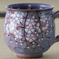 Purple Weeping Sakura Mug - closeup of the hand-painted weeping cherry blossoms on the front