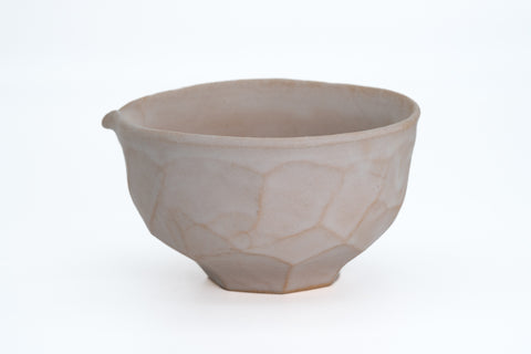Matte White Faceted Spouted Matcha Bowl