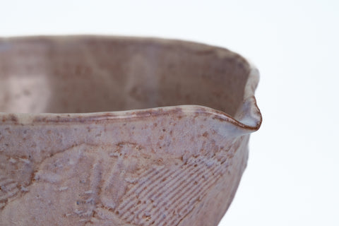 Purple-Beige Faceted Spouted Matcha Bowl