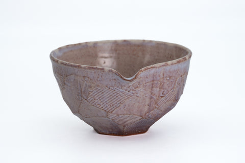 Purple-Beige Faceted Spouted Matcha Bowl