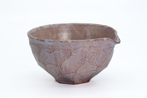 Purple-Beige Faceted Spouted Matcha Bowl