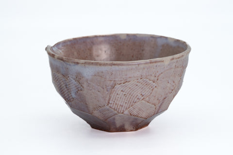 Purple-Beige Faceted Spouted Matcha Bowl