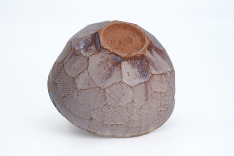 Purple-Beige Faceted Spouted Matcha Bowl