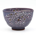 Purple Weeping Sakura Chawan - front view of the purple Kyo-yaki matcha bowl with hand-painted weeping cherry blossoms