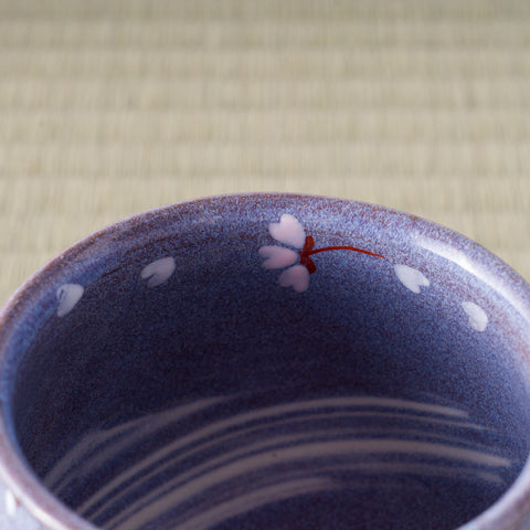 Purple Weeping Sakura Mug - overhead view into the mug showing the floral-decorated lip