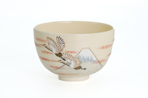 Flock of Cranes Over Mt. Fuji Chawan