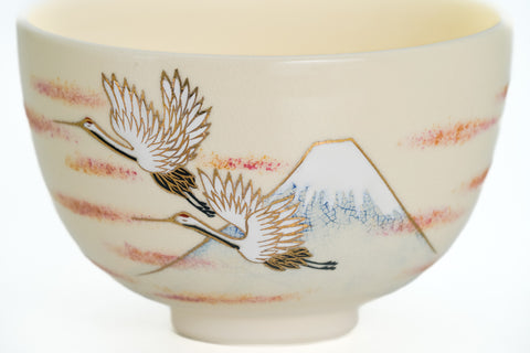 Flock of Cranes Over Mt. Fuji Chawan