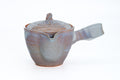 Two-tone Purple Hagi-yaki Teapot - side view of the kyusu with its side handle