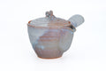 Two-tone Purple Hagi-yaki Teapot - side view showing the wide open spout