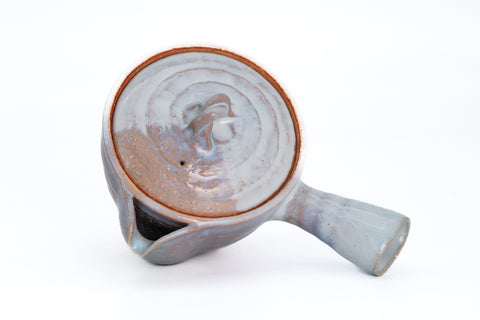 Two-tone Purple Hagi-yaki Teapot - top-down angled view with the lid removed showing the interior