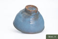 Milky Blue Hagi-yaki Ido Chawan - angled view showing the tall bamboo-node foot