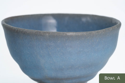 Milky Blue Hagi-yaki Ido Chawan - wide overhead view of the bowl interior