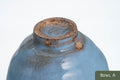 Milky Blue Hagi-yaki Ido Chawan - closeup of the bamboo-node foot and crazed glaze