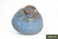 Milky Blue Hagi-yaki Ido Chawan - angled view showing the notched bamboo-node foot