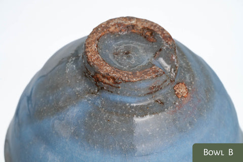 Milky Blue Hagi-yaki Ido Chawan - closeup of the underside showing the bamboo-node foot
