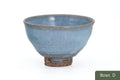 Milky Blue Hagi-yaki Ido Chawan - side view of the milky blue Ido chawan