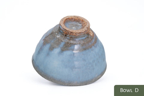 Milky Blue Hagi-yaki Ido Chawan - angled view showing the bamboo-node foot