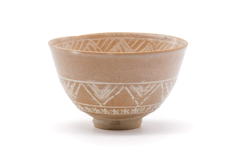 Japanese Matcha Bowl - Beige Geometric Mishima Chawan - 330ml