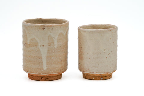 Japanese Teacups - Pair of Beige Drip-Glazed Meoto Hagi Yunomi