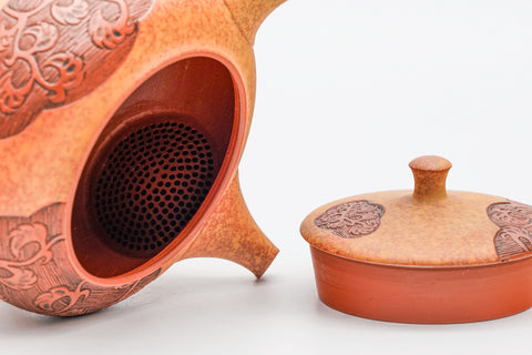 Ivy Engraved Mottled Red Shudei Tokoname Teapot - 200ml