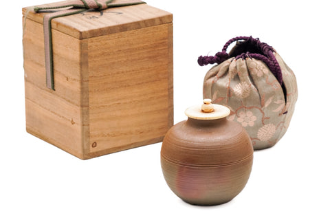 Japanese Chaire - 木村陶峰 Kimura Tōhō - Bizen-yaki Hidasuki Bunrin Tea Caddy
