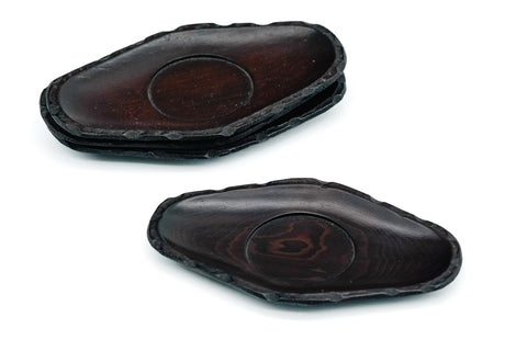 Japanese Chataku - Set of 5 Diamond Carved Wooden Antique Tea Saucers