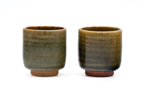 Japanese Teacups - Pair of Brown Blue Hare's Fur Glazed Yunomi - 80ml