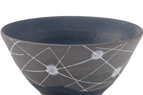Japanese Matcha Bowl - Abstract Geometric Black Stoneware Chawan - 400ml
