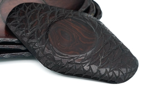 Japanese Chataku - Set of 5 Diamond Carved Wooden Antique Tea Saucers