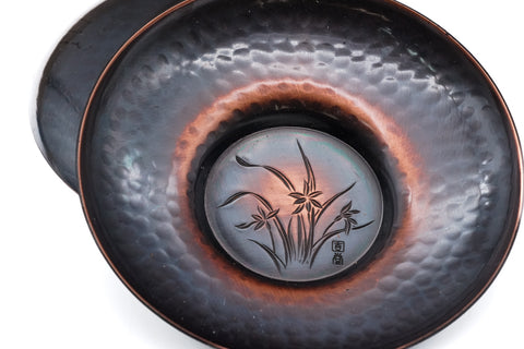 Japanese Chataku - Set of 5 Unique Metal Tea Saucers and Scoop in Wooden Box