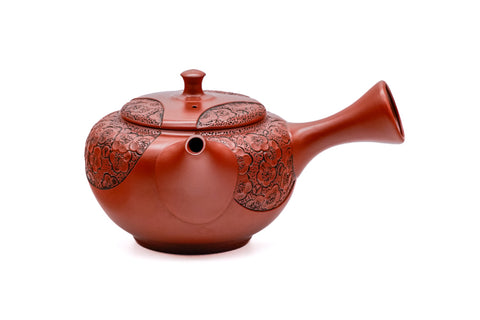 Plum Blossom Engraved Red Shudei Tokoname Teapot - 200ml