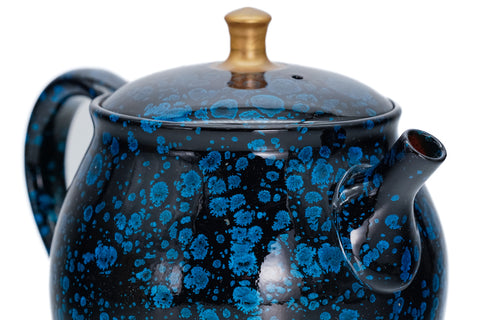 Black Blue Tenmoku Tokoname Rear-Handled Teapot - 220ml