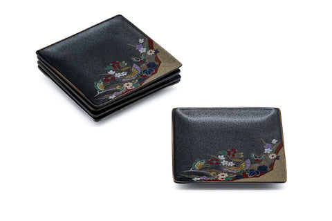 Japanese Chataku - Set of 5 Floral Square Ceramic Tea Saucers