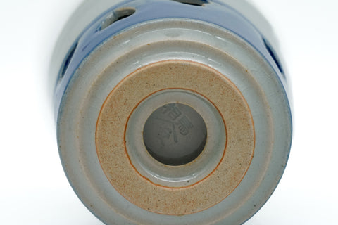 Japanese Teacups - Pair of Blue Obori Soma-yaki Double-Walled Meoto Yunomi