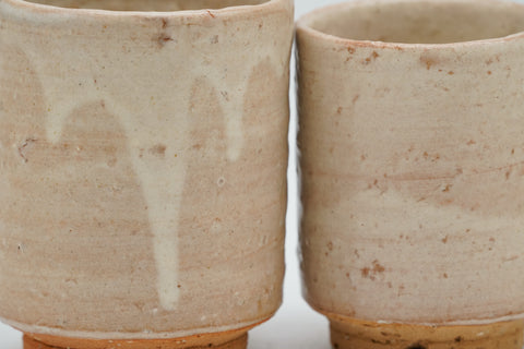 Japanese Teacups - Pair of Beige Drip-Glazed Meoto Hagi Yunomi